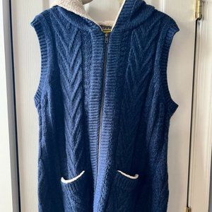 Cabela's Navy Blue Sherpa Hooded Zipper Sweater Vest Cable Knit Size XXL Nice!